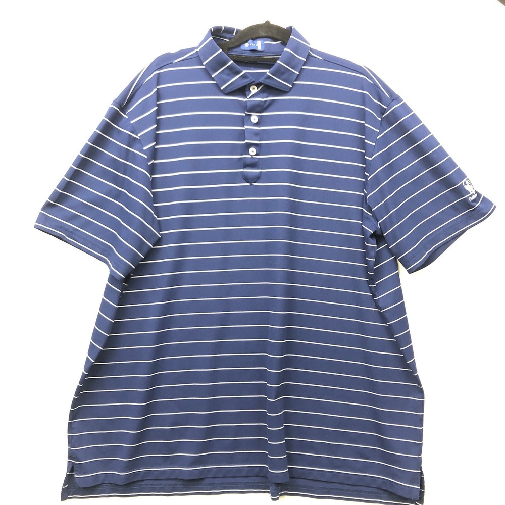 Stitch Polo Shirt Mens XXL Blue Stripe Golf Short Sleeve DeBordieu Logo